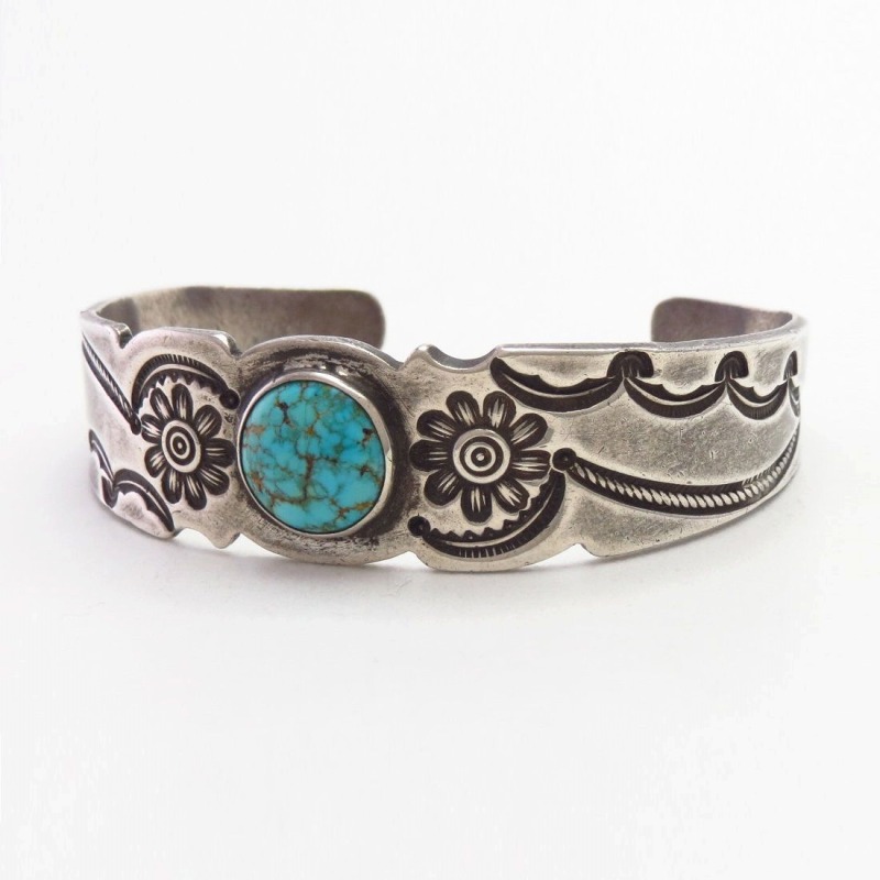 Attr. to【Austin Wilson】Stamped Cuff w/#8 Turquoise  c.1930