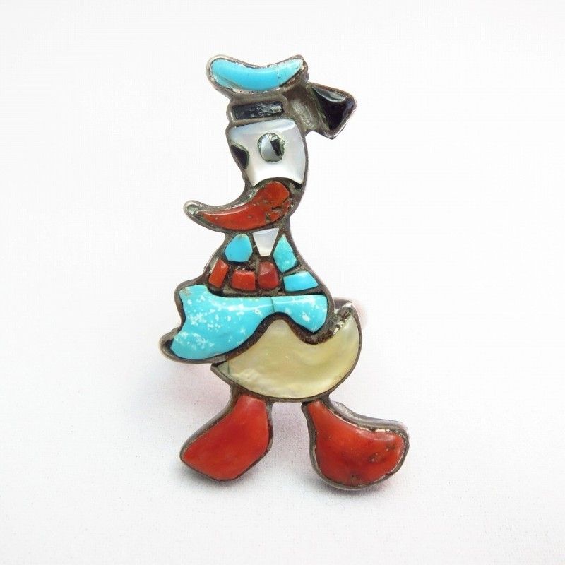 Vintage Zuni 【Donald】 Channel Inlay Silver Ring  c.1970