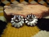 OLDPAWN Hopi  SunFace Silver Overlay Pierced Earrings c.1980