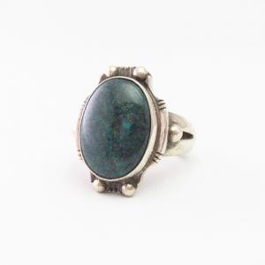 Old Navajo Spider Web Green Turquoise Small Ring  c.1980