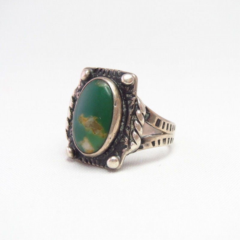 Antique Stamped Silver Small Tourist Ring w/Green TQ c.1935～