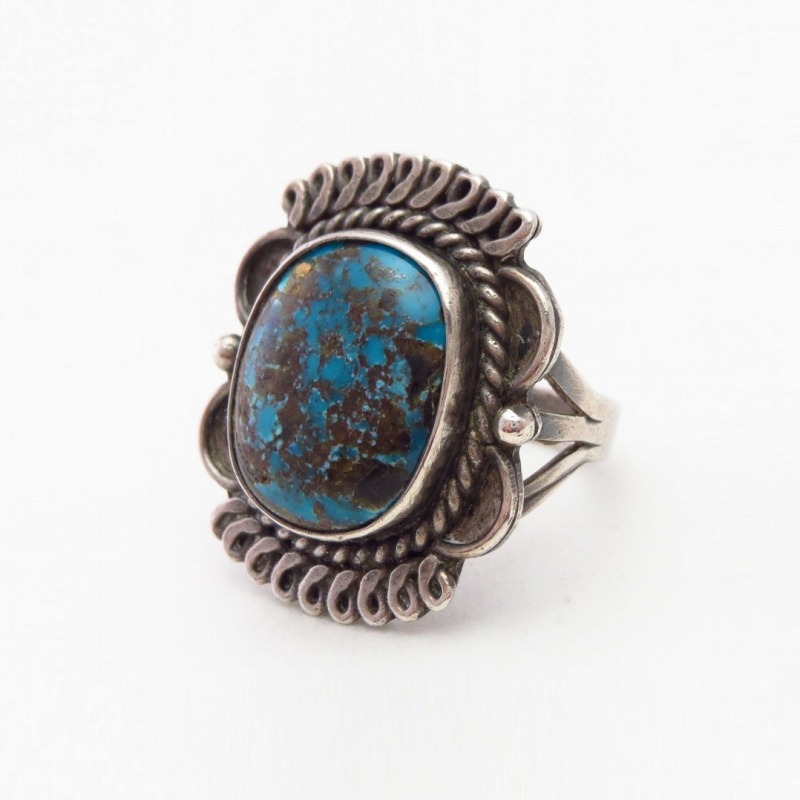 Vtg Pueblo or Navajo Hi-Grade Persian Turquoise Ring  c.1950