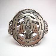 Antique Thunderbird Concho Patched Wide Cuff Bracelet c.1930