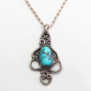 Vintage Navajo Lone Mountain Turquoise Fob Necklace  c.1940～