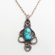 Vintage Navajo Lone Mountain Turquoise Fob Necklace  c.1940～