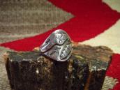 Atq Snake Applique & 卍 Stamped Silver CigarBand Ring c.1925～