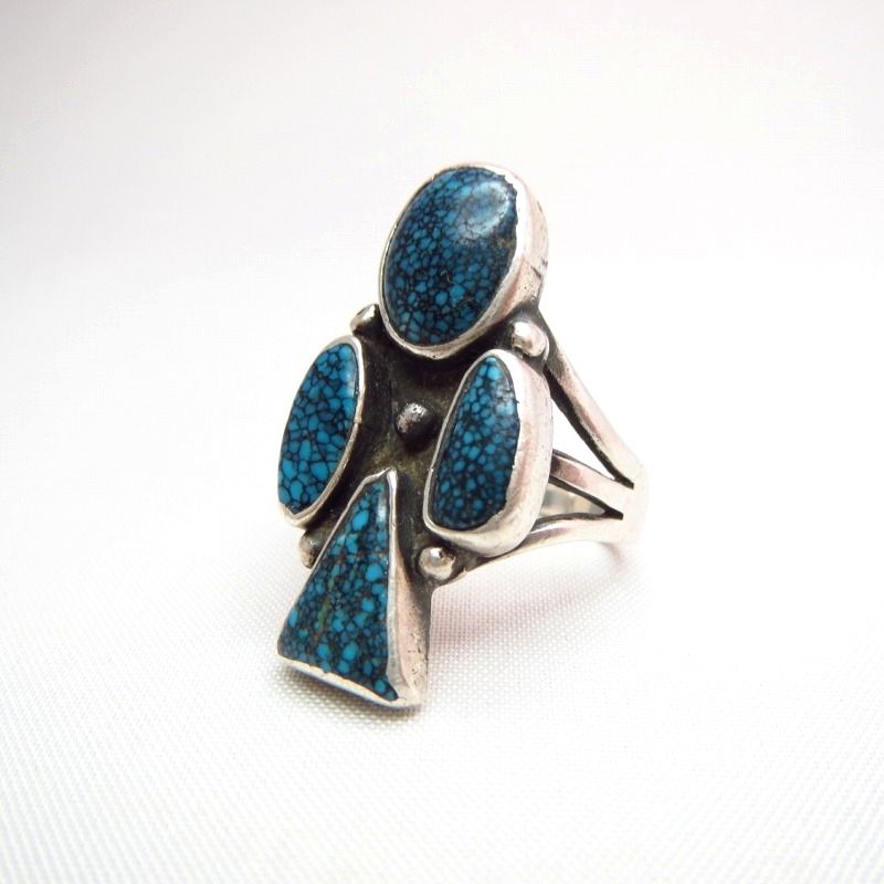 Antique Club Shaped Ring w/Top Grade #8 Turquoise  c.1940
