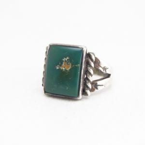 Antique Tourist Silver Ring w/Square Green Turquoise c.1935～