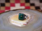 Antique Tourist Silver Ring w/Square Green Turquoise c.1935～
