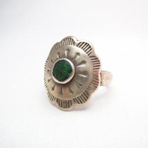 Antique Small Flower Concho Silver Ring w/TQ  c.1940