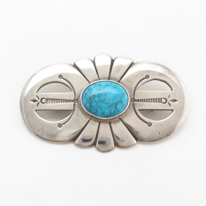 【Luke Billy Yazzie】Navajo Silver Pin w/Gem Turquoise c.1950～