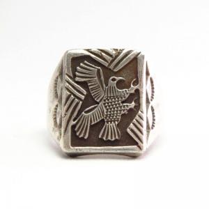 Vintage Hopi Silver Overlay Eagle Seal Ring  c.1960～