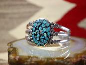 Vtg Navajo/Pueblo Stamped Silver Cuff w/Chip Inlay c.1940～