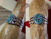 Vtg Navajo/Pueblo Stamped Silver Cuff w/Chip Inlay c.1940～