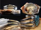 Vtg Navajo/Pueblo Stamped Silver Cuff w/Chip Inlay c.1940～