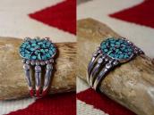 Vtg Navajo/Pueblo Stamped Silver Cuff w/Chip Inlay c.1940～