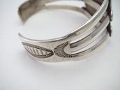 Vtg Navajo/Pueblo Stamped Silver Cuff w/Chip Inlay c.1940～