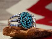 Vtg Navajo/Pueblo Stamped Silver Cuff w/Chip Inlay c.1940～