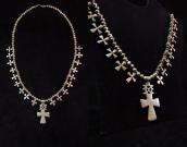 Antique Silver Bead w/19 Cross Charm Necklace  c.1940～