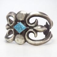 Vtg Navajo Cast Silver Cuff w/Black Web #8 Turquoise c.1950～