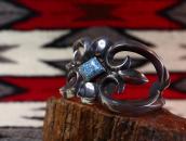 Vtg Navajo Cast Silver Cuff w/Black Web #8 Turquoise c.1950～