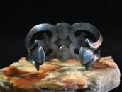 Vtg Navajo Cast Silver Cuff w/Black Web #8 Turquoise c.1950～