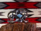 Vtg Navajo Cast Silver Cuff w/Black Web #8 Turquoise c.1950～