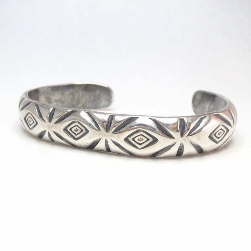 Vtg Navajo Medicine Man's Eye Stamped Silver Cuff  c.1940～