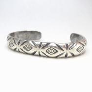 Vtg Navajo Medicine Man's Eye Stamped Silver Cuff  c.1940～