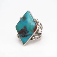 Vtg Navajo Rhombus Shape Turquoise Heavy Silver Ring c.1940～