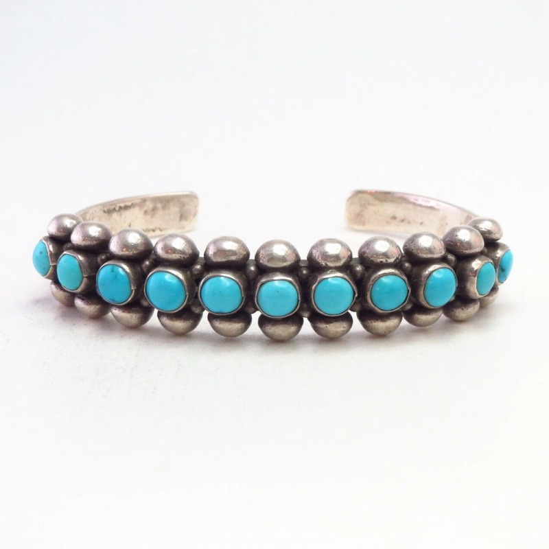 Vintage Navajo Turquoise Row Heavy Cuff Bracelet  c.1925～