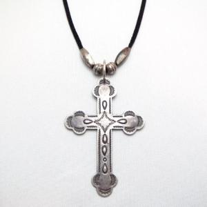 Vintage 【Bell】 Silver Cross Fob Necklace w/Beads  c.1940