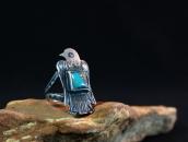 Antique Thunderbird Face Silver Ring w/Sq. Turquoise c.1930～