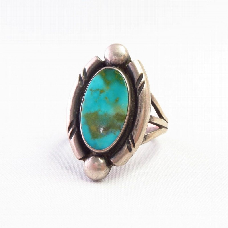 Vintage Navajo Split Shank Ring w/Oval Blue Gem TQ  c.1960