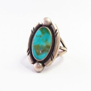 Vintage Navajo Split Shank Ring w/Oval Blue Gem TQ  c.1960