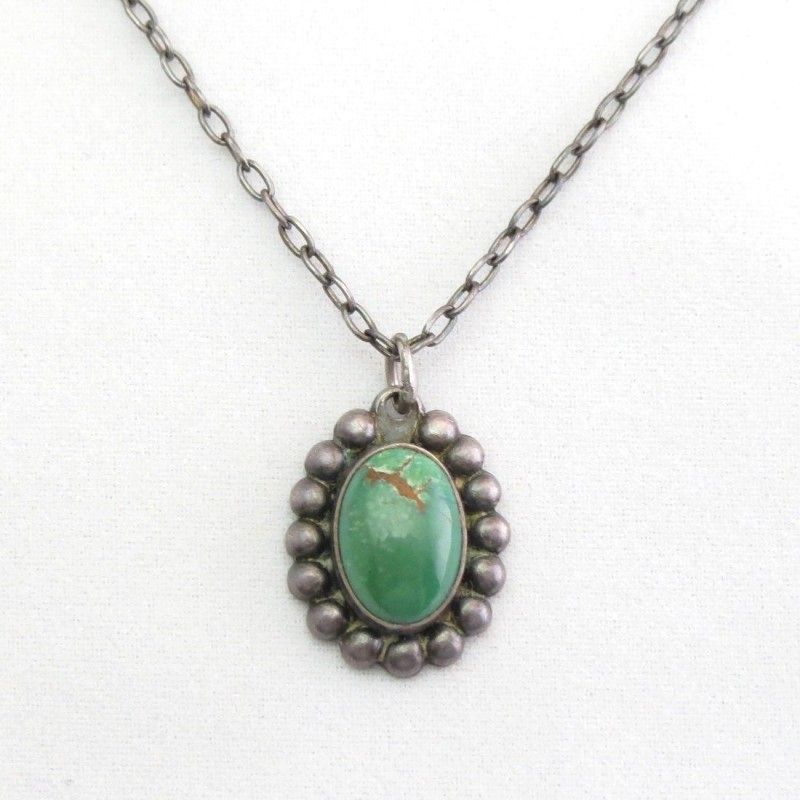 Antique Navajo Green Turquoise Small Fob Necklace  c.1935～