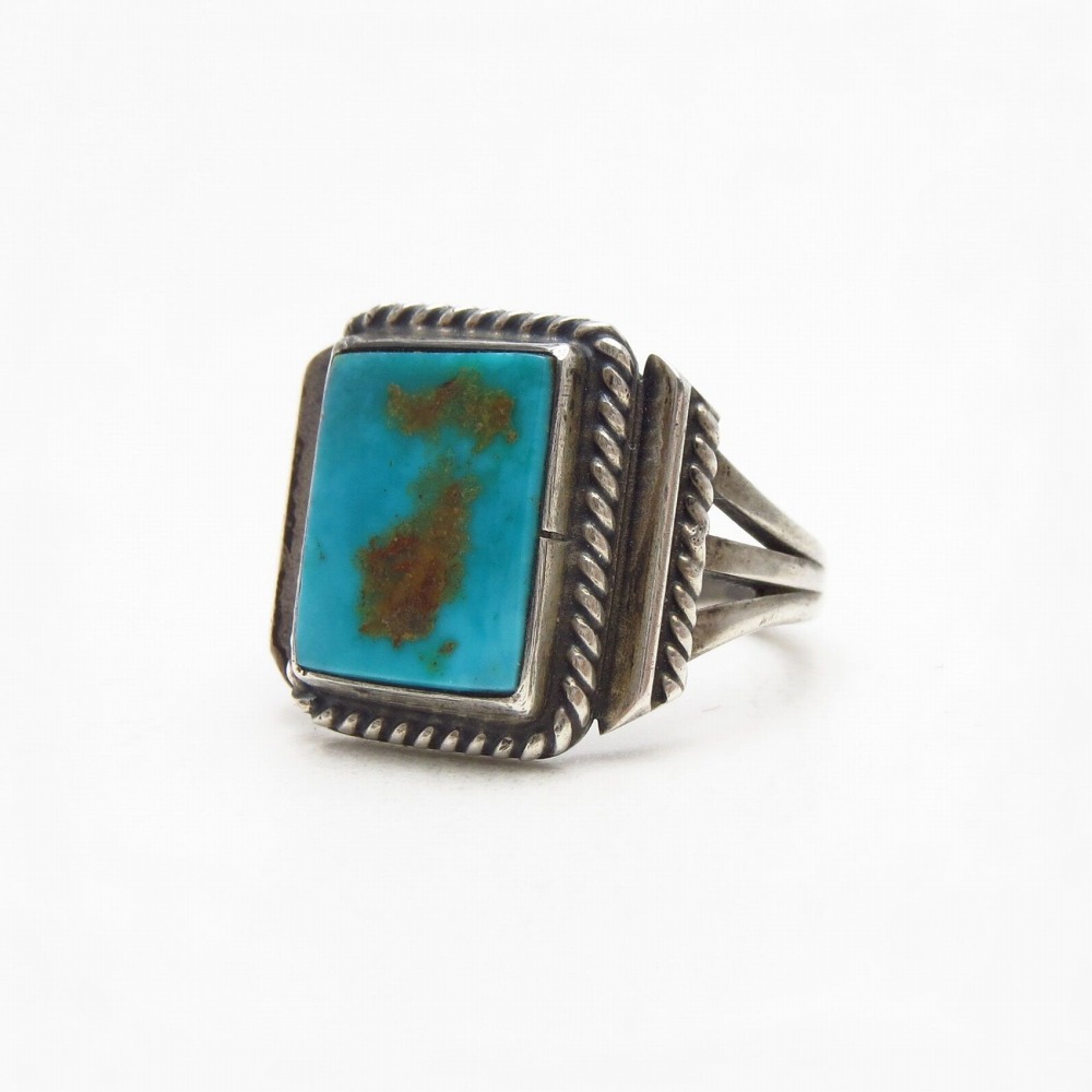 Vtg Navajo Split Shank Ring w/Sq. Blue Gem Turquoise c.1960～