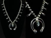 Atq Navajo Squash Blossom Naja Necklace w/Rare Gem TQ c.1940