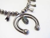 Atq Navajo Squash Blossom Naja Necklace w/Rare Gem TQ c.1940
