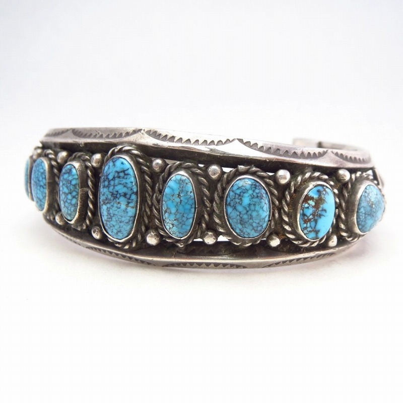Vtg Navajo High Grade #8 Turquoise Row Cuff Bracelet  c.1950