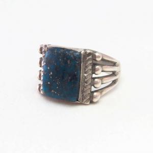 Vtg Navajo Men's Ring w/Replaced TopGrade Kingman TQ c.1930～