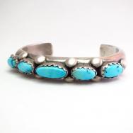 【Frank Patania】 Vtg HollowSilver TQ Row Cuff Bracelet c.1950