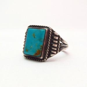 Vintage Split Shank Ring w/Square Blue Gem TQ  c.1940～