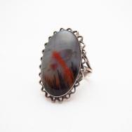 Antique Navajo SplitShank Silver Ring w/PetrifiedWood c.1940
