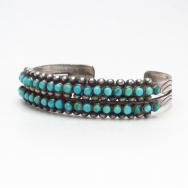 Vintage Zuni 2 Row Petit Point Turquois Cuff Bracelet c.1940
