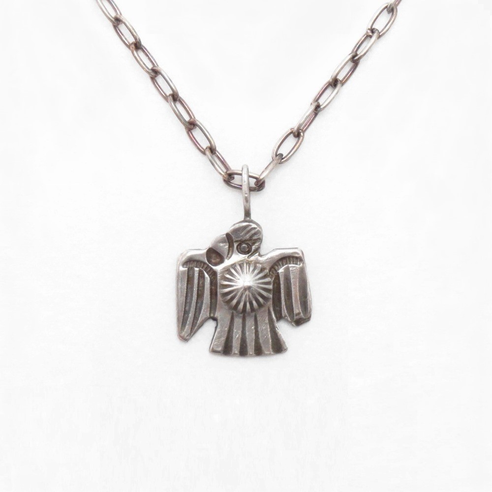 Atq Navajo Stamped Thunderbird Small Top Necklace  c.1930～