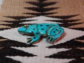 【Leo Poblano】 Zuni Frog Turquoise Inlay Pin & Pendant c.1950