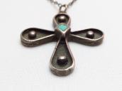 Vintage Zuni Silver Small Cross w/TQ Fob Necklace  c.1960～
