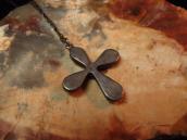 Vintage Zuni Silver Small Cross w/TQ Fob Necklace  c.1960～