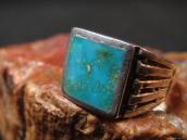 Vtg Navajo Cast Silver Ring w/Sq. Blue Gem Turquoise c.1950～